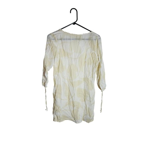 Merona Womens Yellow & White Sheer 3/4 Sleeve Blouse With Beaded V-Neck - Picture 2 of 4